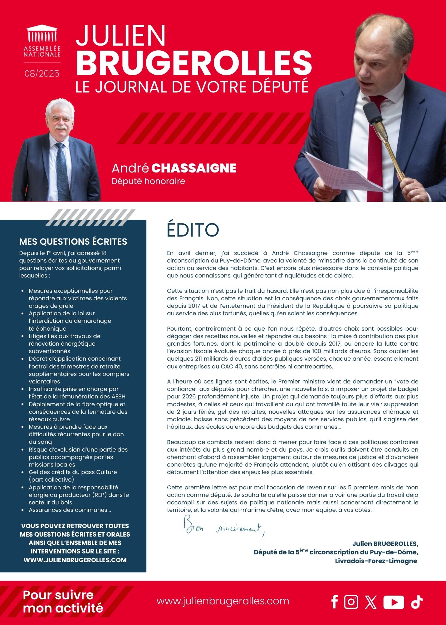 Premier numéro de la lettre d'information du député Julien Brugerolles