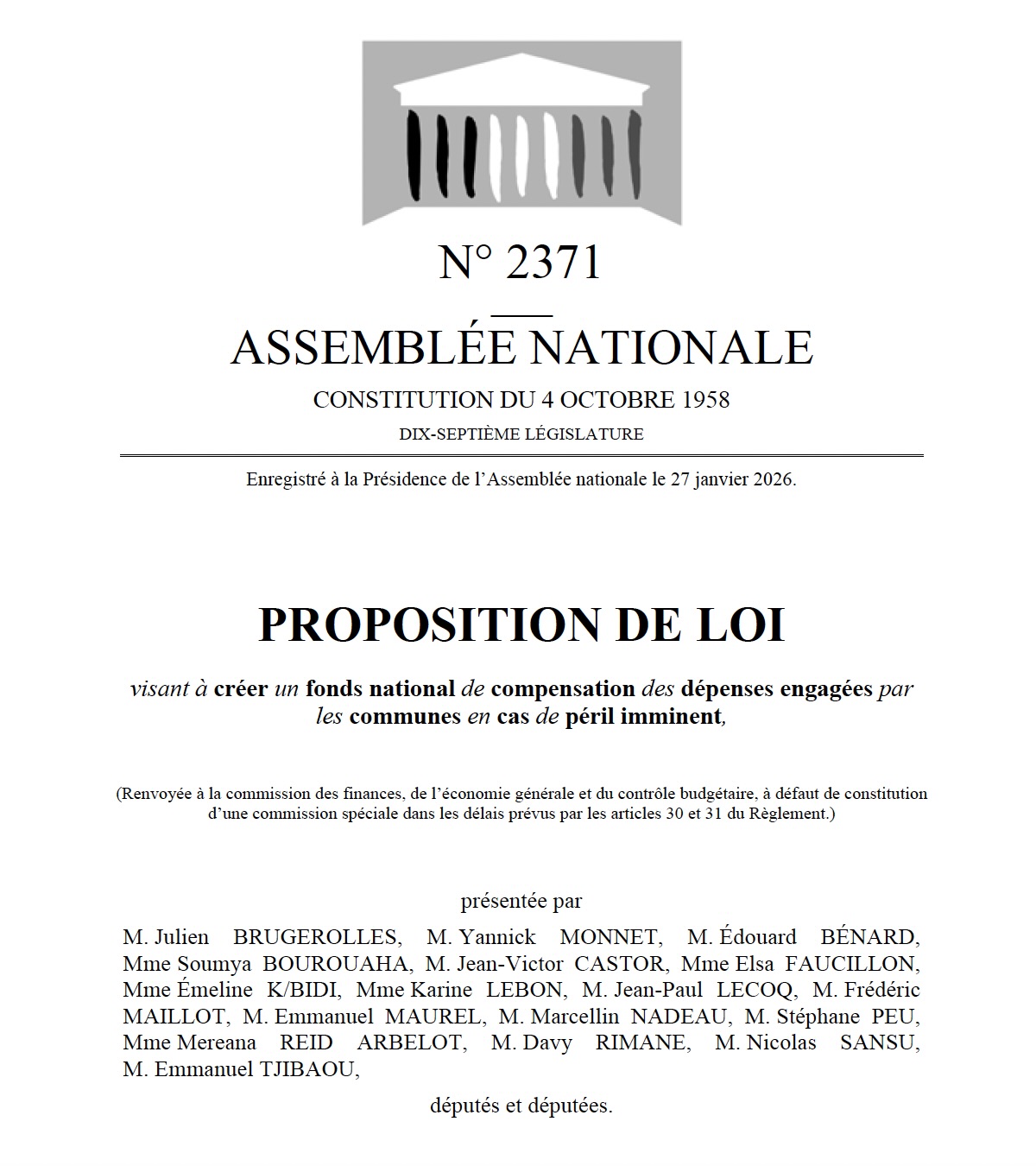 Proposition de loi visant à créer un fonds national de compensation des dépenses engagées par les communes en cas de péril imminent