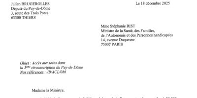 Accès aux soins dans la circonscription : le courrier de Julien Brugerolles à la ministre de la Santé, et sa réponse