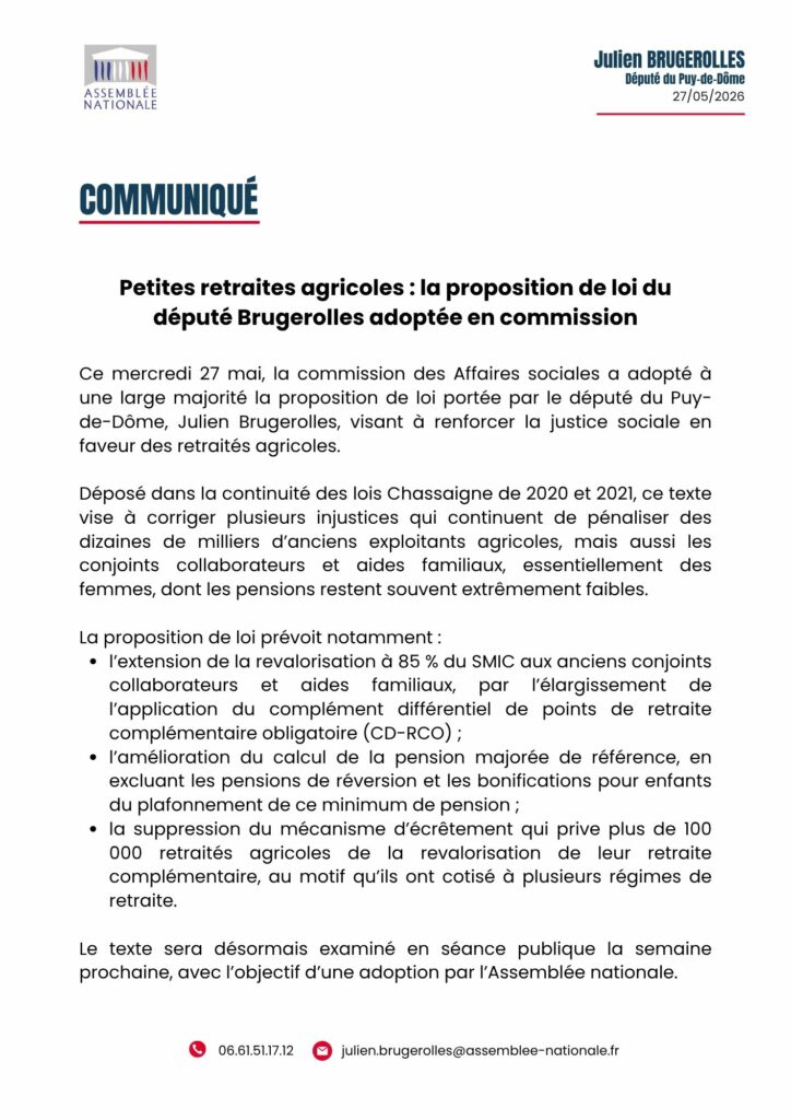 Revalorisation des petites retraites agricoles : la proposition du député Brugerolles adoptée en commission