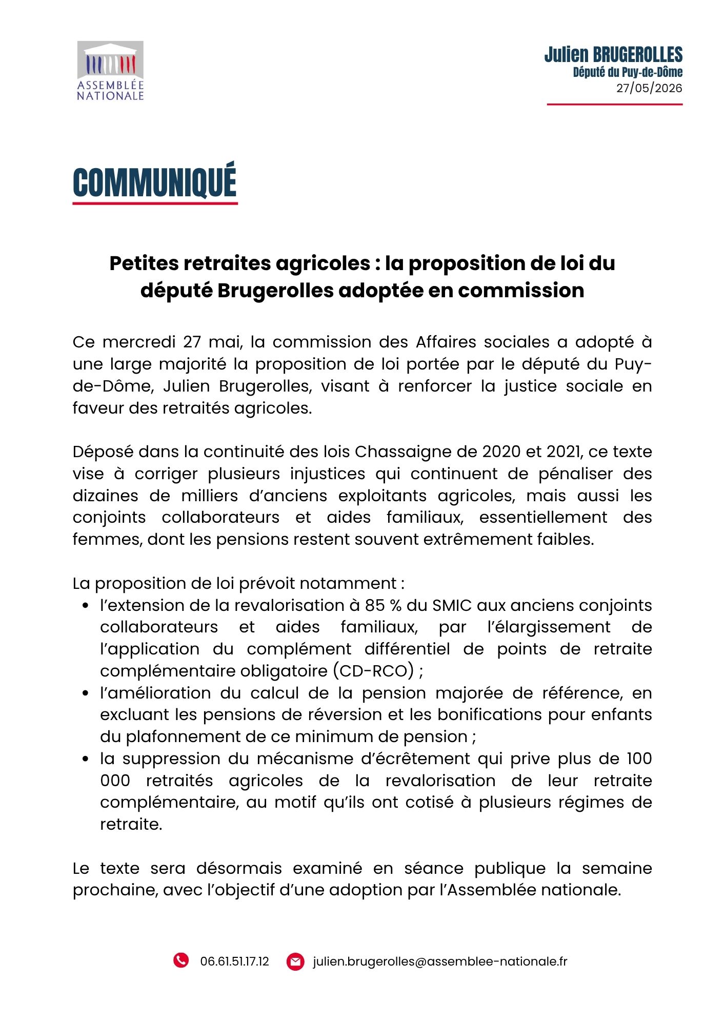 Revalorisation des petites retraites agricoles : la proposition du député Brugerolles adoptée en commission